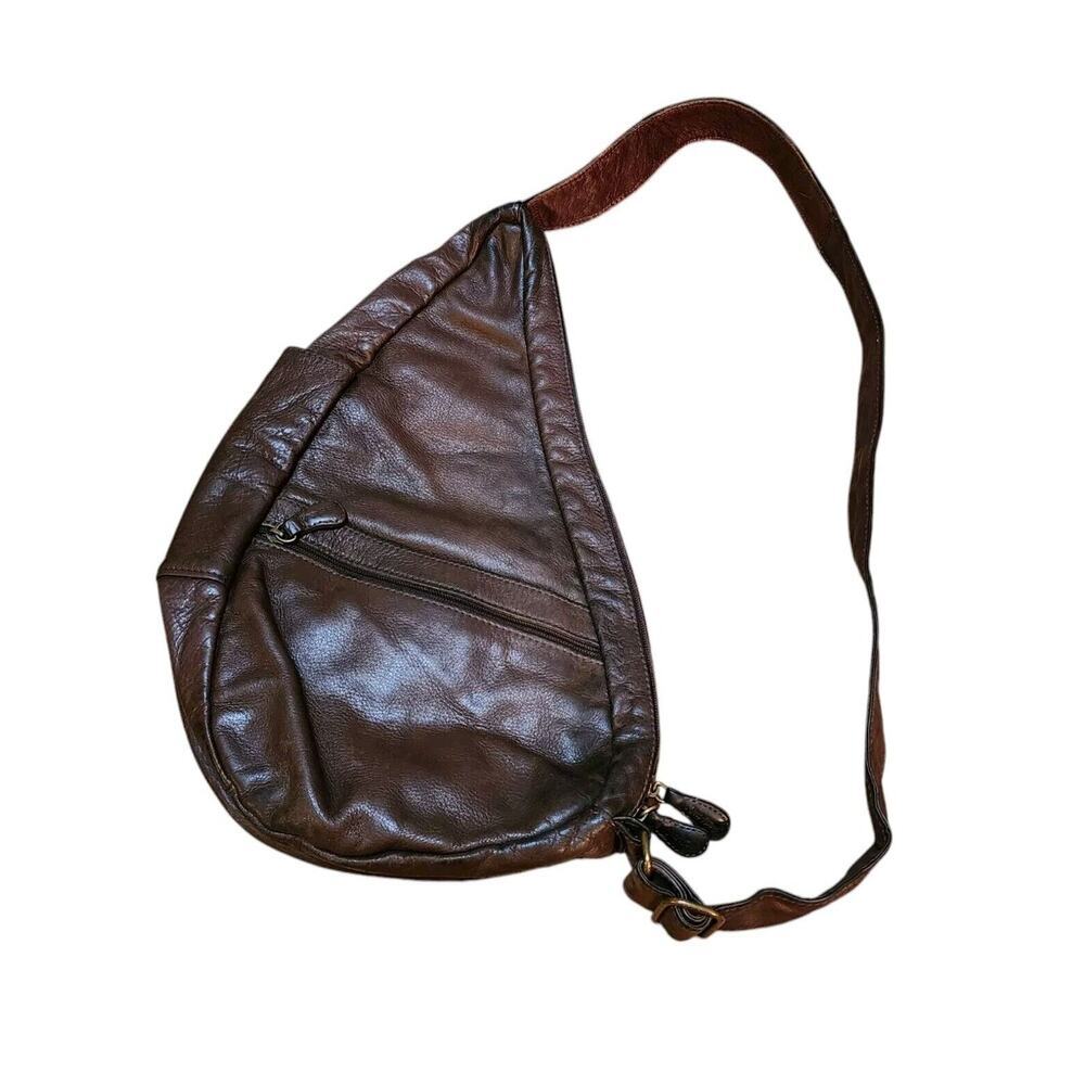 Ameribag Healthy Back Bag Shoulder Sling Medium Brown Leather Purse Flawed